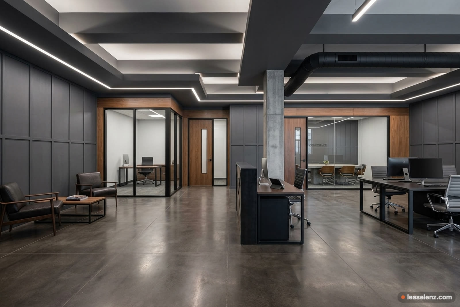 Dark and moody real estate office concept